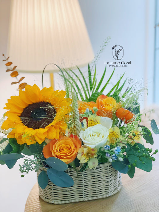 Korean Style Flowers Basket - Orange & Yellow theme